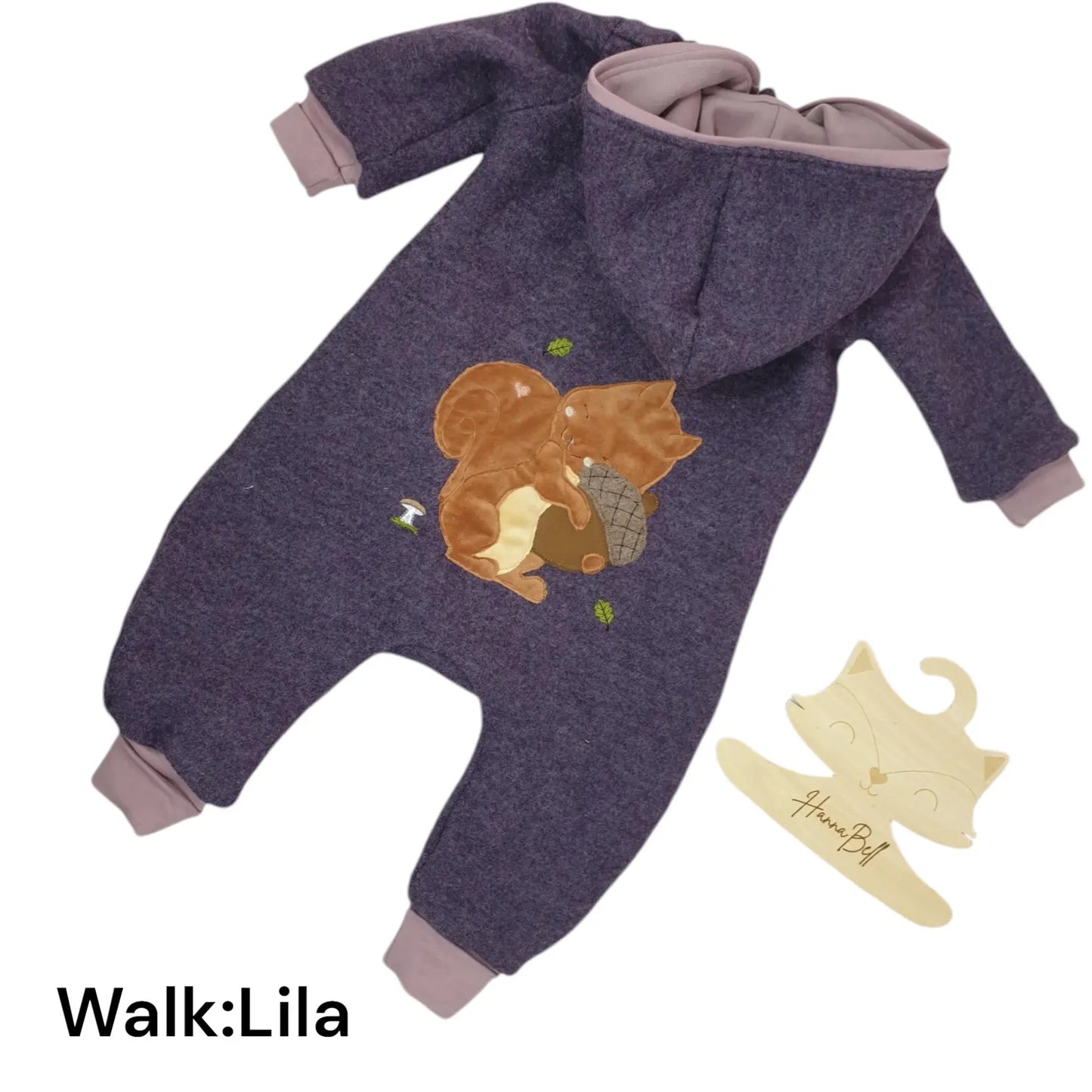 Lila Overall aus Walk für Babys und Kleinkinder mit Eichhörnchen Bestickung