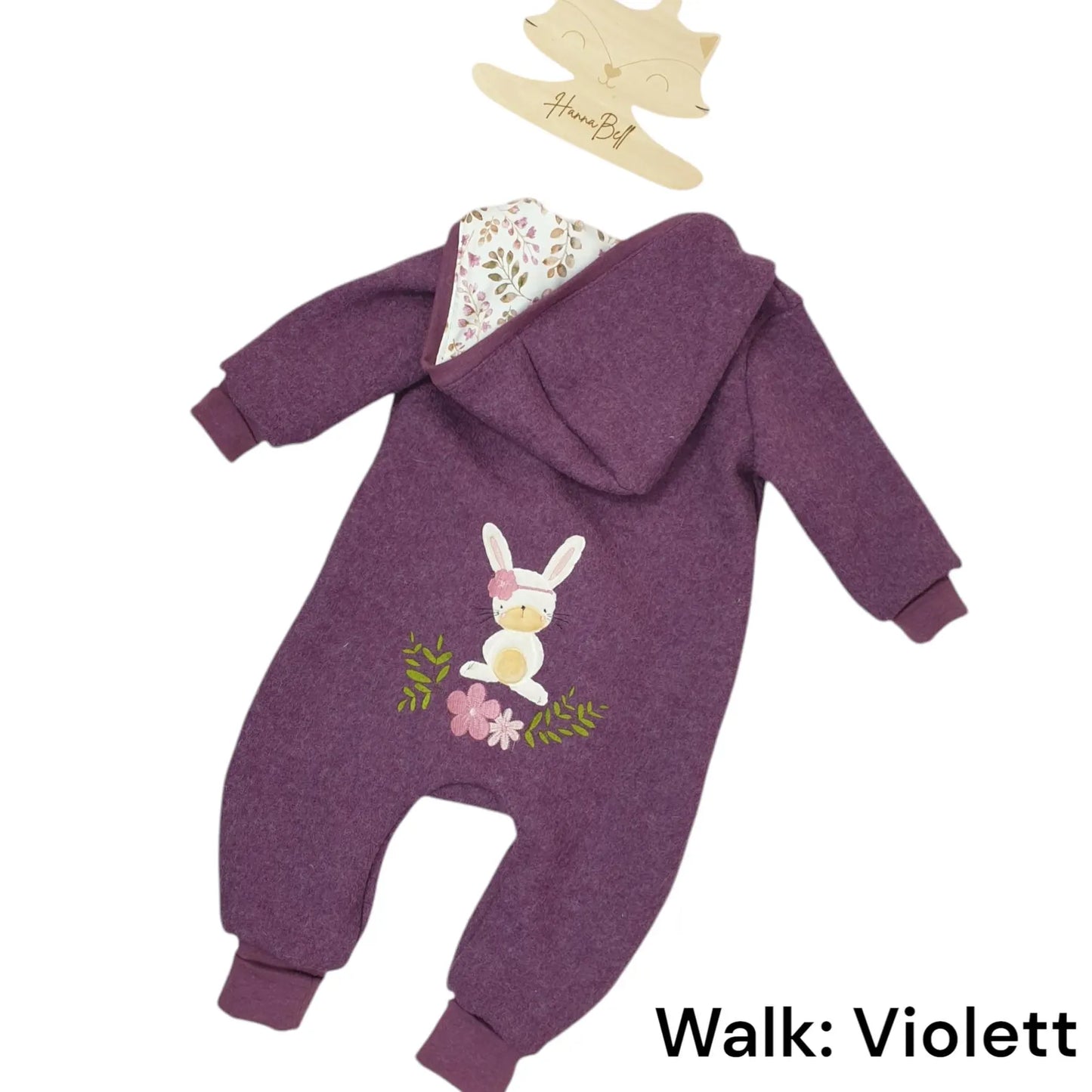 Violetter Overall aus Walk für Babys und Kleinkinder mit Hasen Bestickung