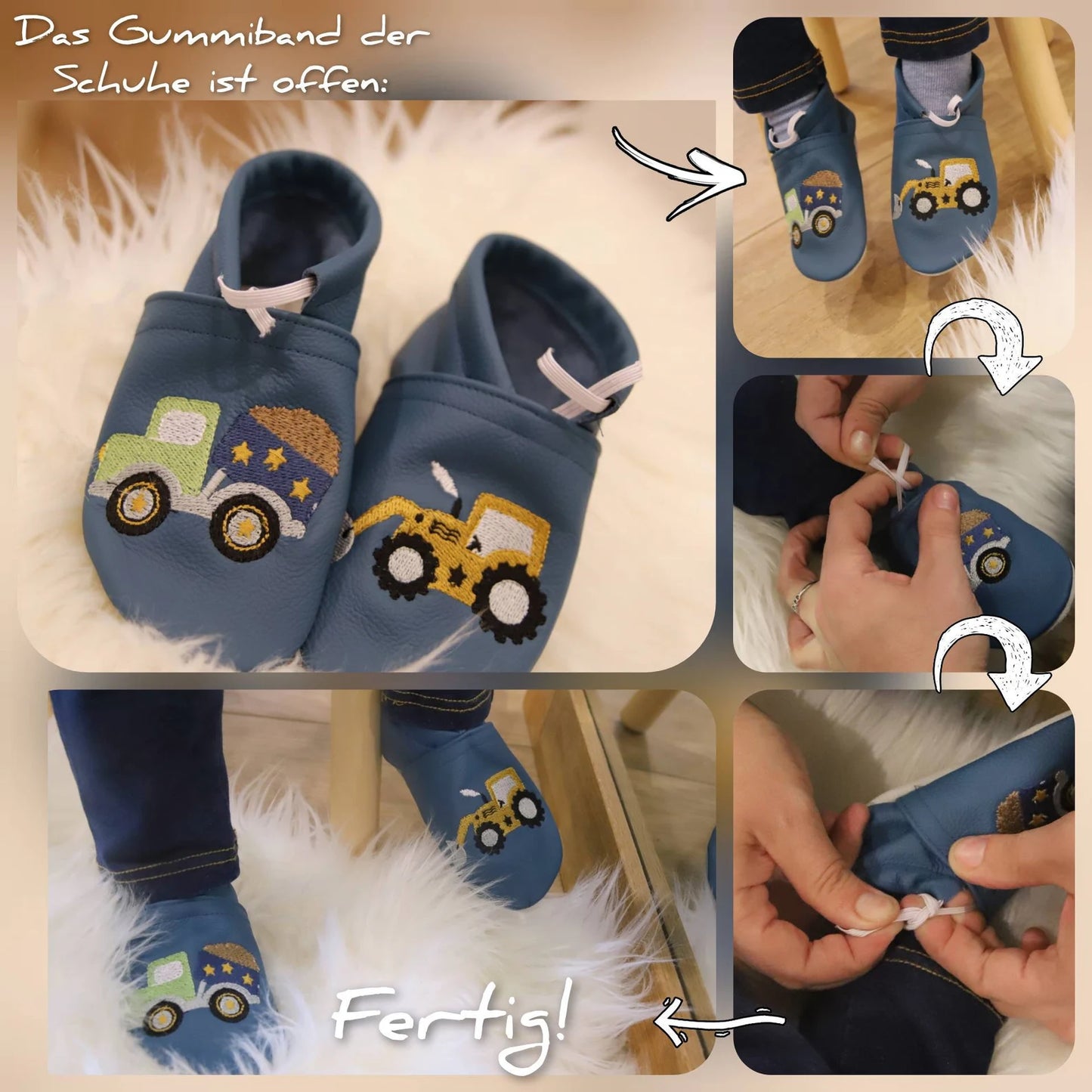 Lederpuschen für Kinder - Babyblau, Hellrosa und Rosa mit Hasen- und Blumenmotiv, personalisierbar