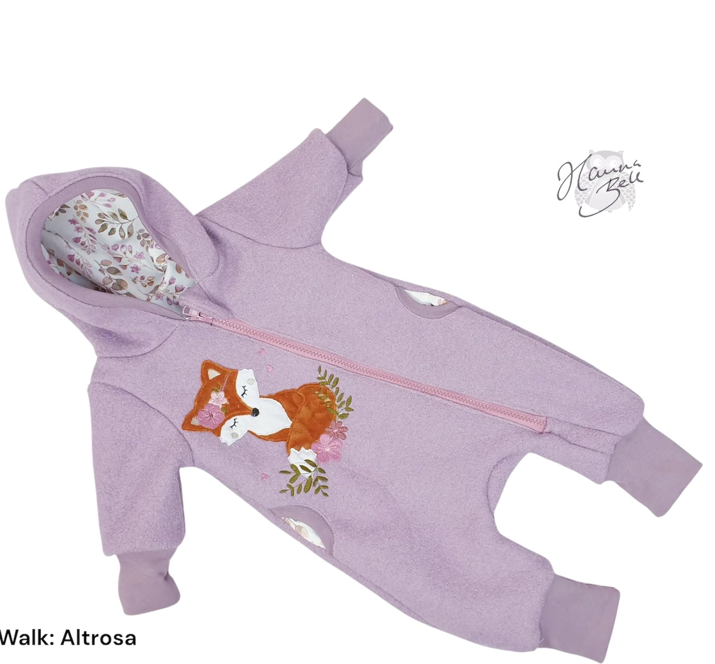 Altrosa Overall aus Walk für Babys und Kleinkinder mit Fuchs Bestickung