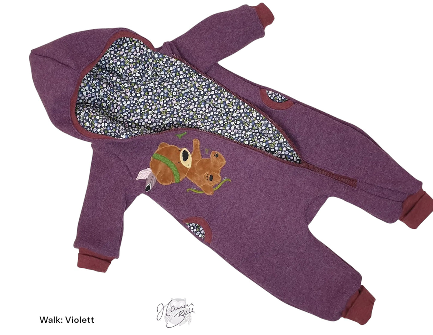 Violetter Overall aus Walk für Babys und Kleinkinder mit Teddy Bestickung