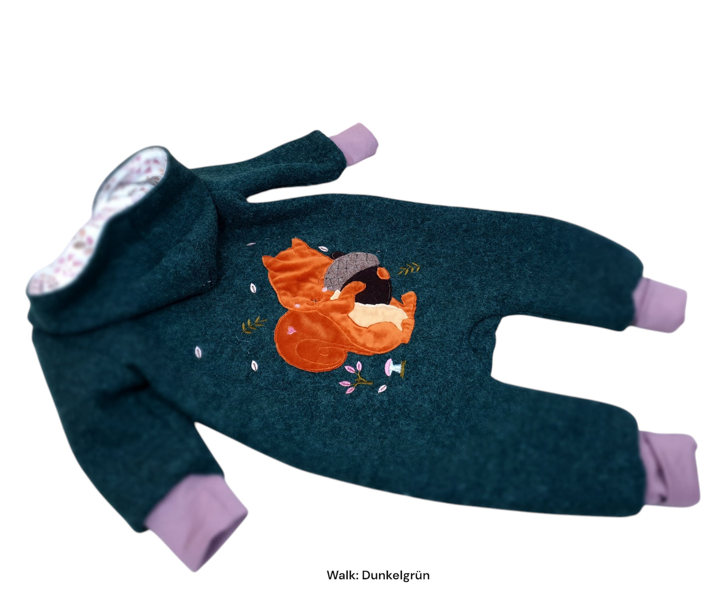 Dunkelgrüner Overall aus Walk für Babys mit Eichhörnchen Bestickung