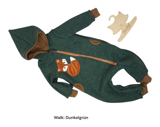 Dunkelgrüner Overall aus Walk für Babys und Kleinkinder mit Fuchs Bestickung