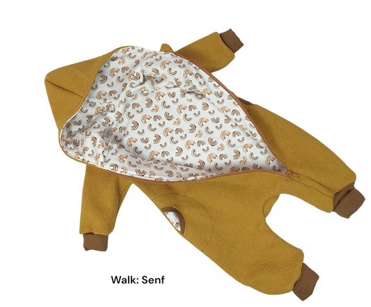 Gr. 80 Wollwalk Overall Baby/ Kleinkind - Regenbogen-Bärli, Senfgelb