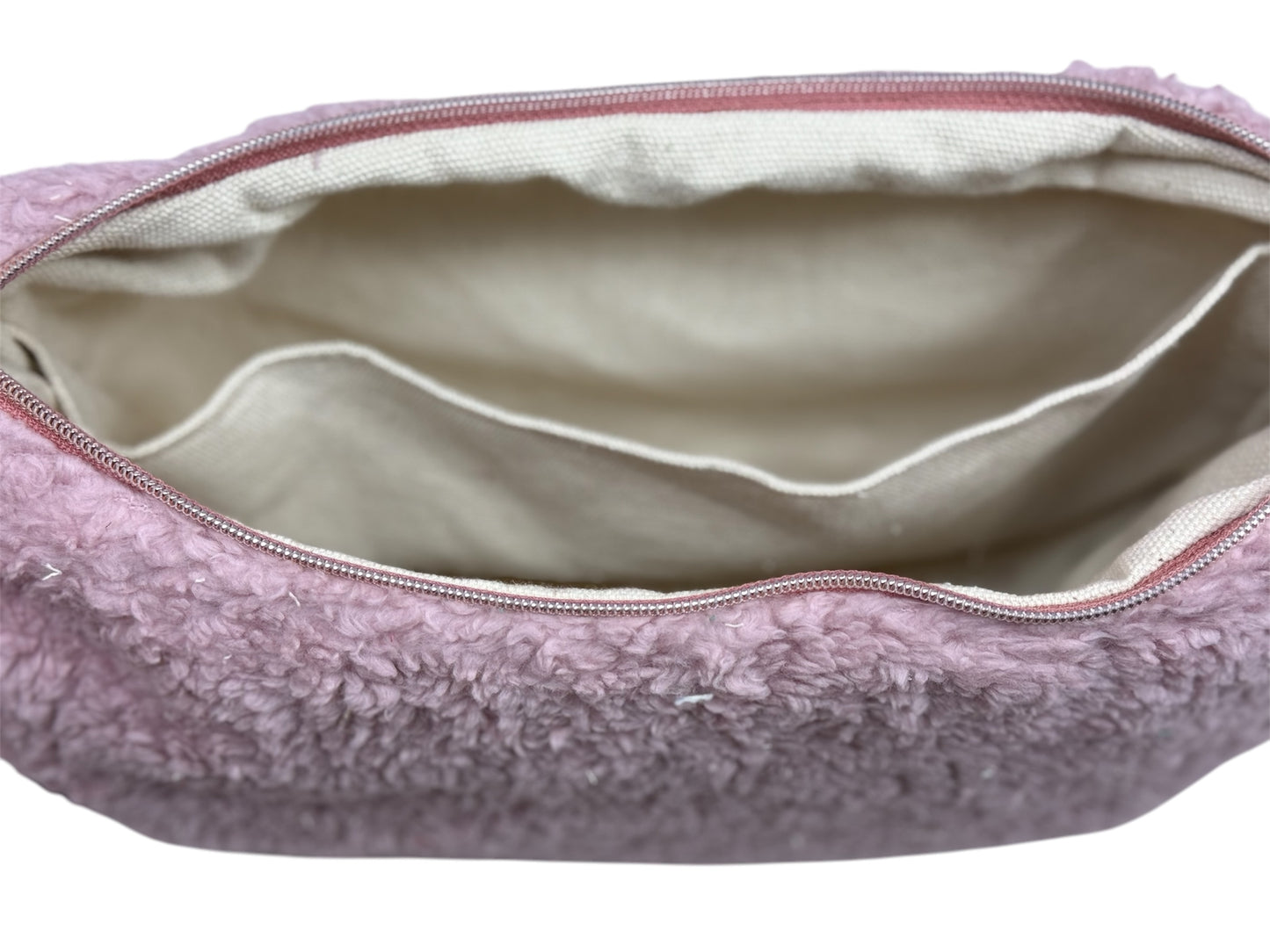 Halbmondtasche - Handgefertigte Damen Umhängetasche aus Teddy-Stoff, stabiler Stand, mit Innenfächern -Perfekt für Alltag, Tablet und Freizeit