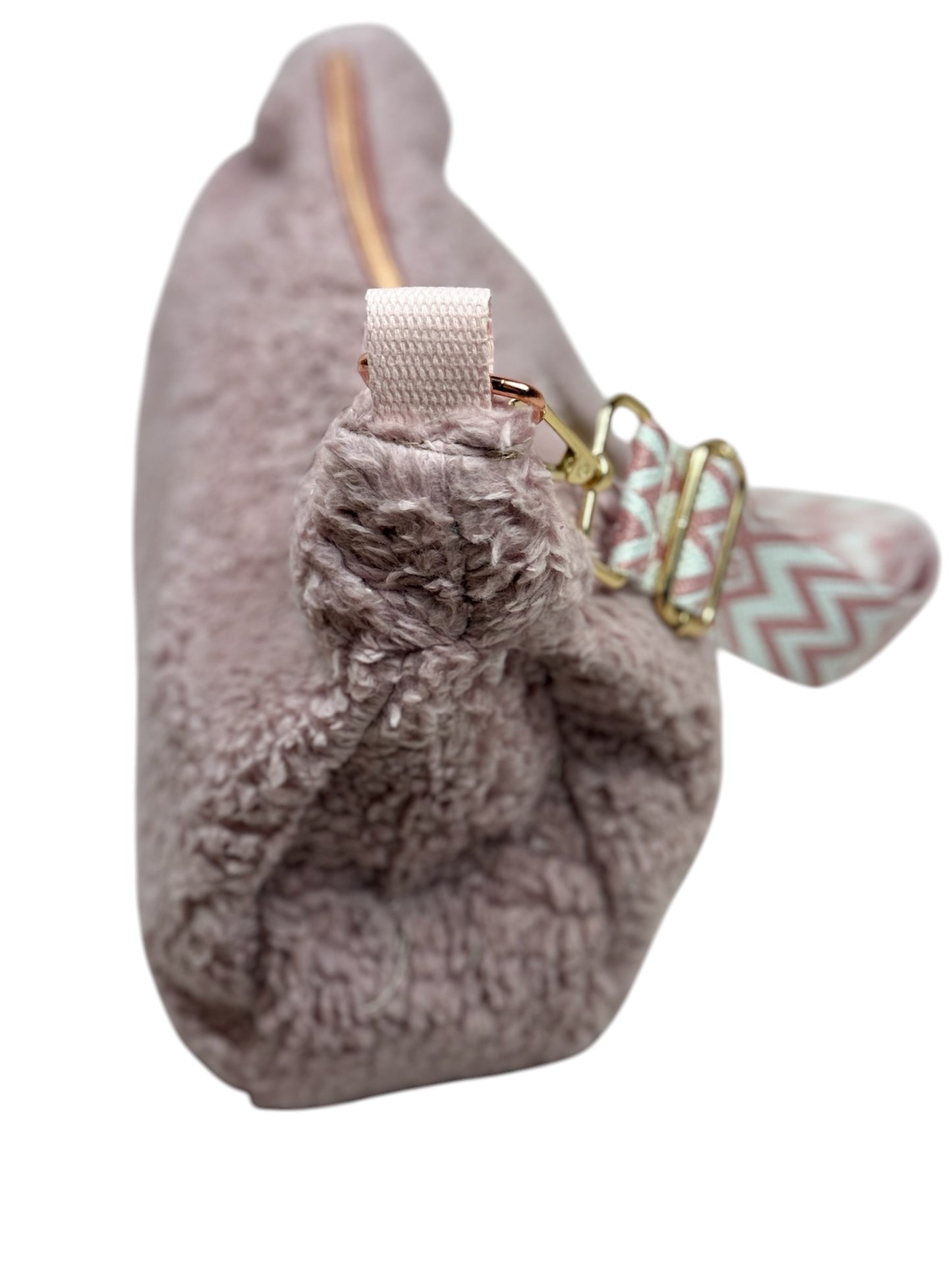 Halbmondtasche - Handgefertigte Damen Umhängetasche aus Teddy-Stoff, stabiler Stand, mit Innenfächern -Perfekt für Alltag, Tablet und Freizeit