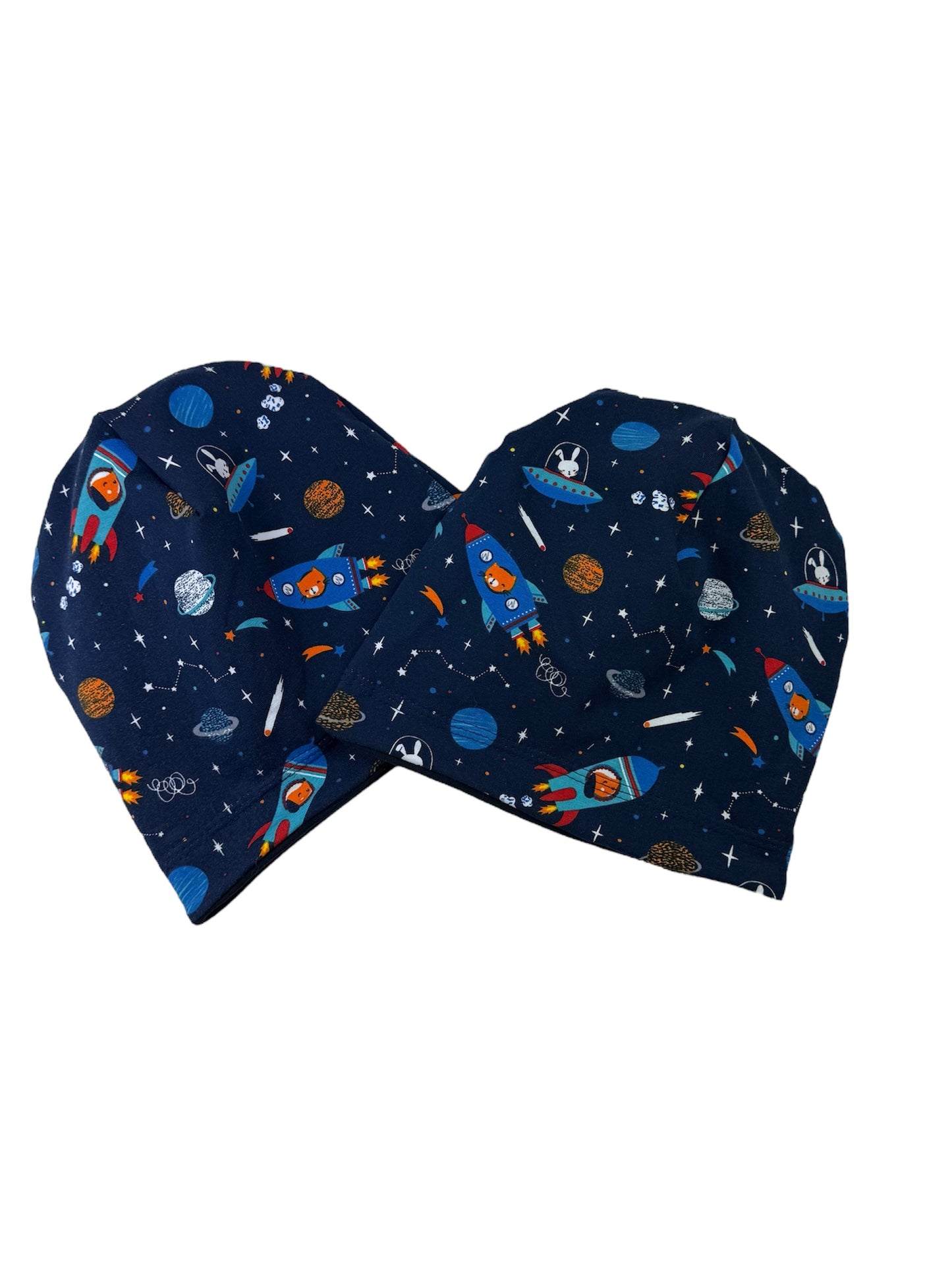 Kinder Wendemütze mit Raketen-Print und dunkelblauer Seite, Beanie Form