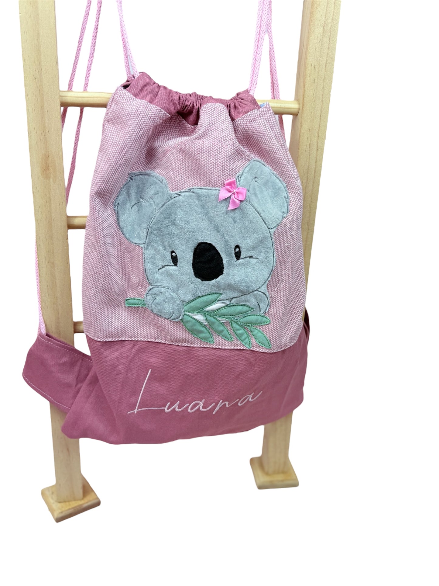 Vorderseite Turnbeutel Koala rosa mit Namen