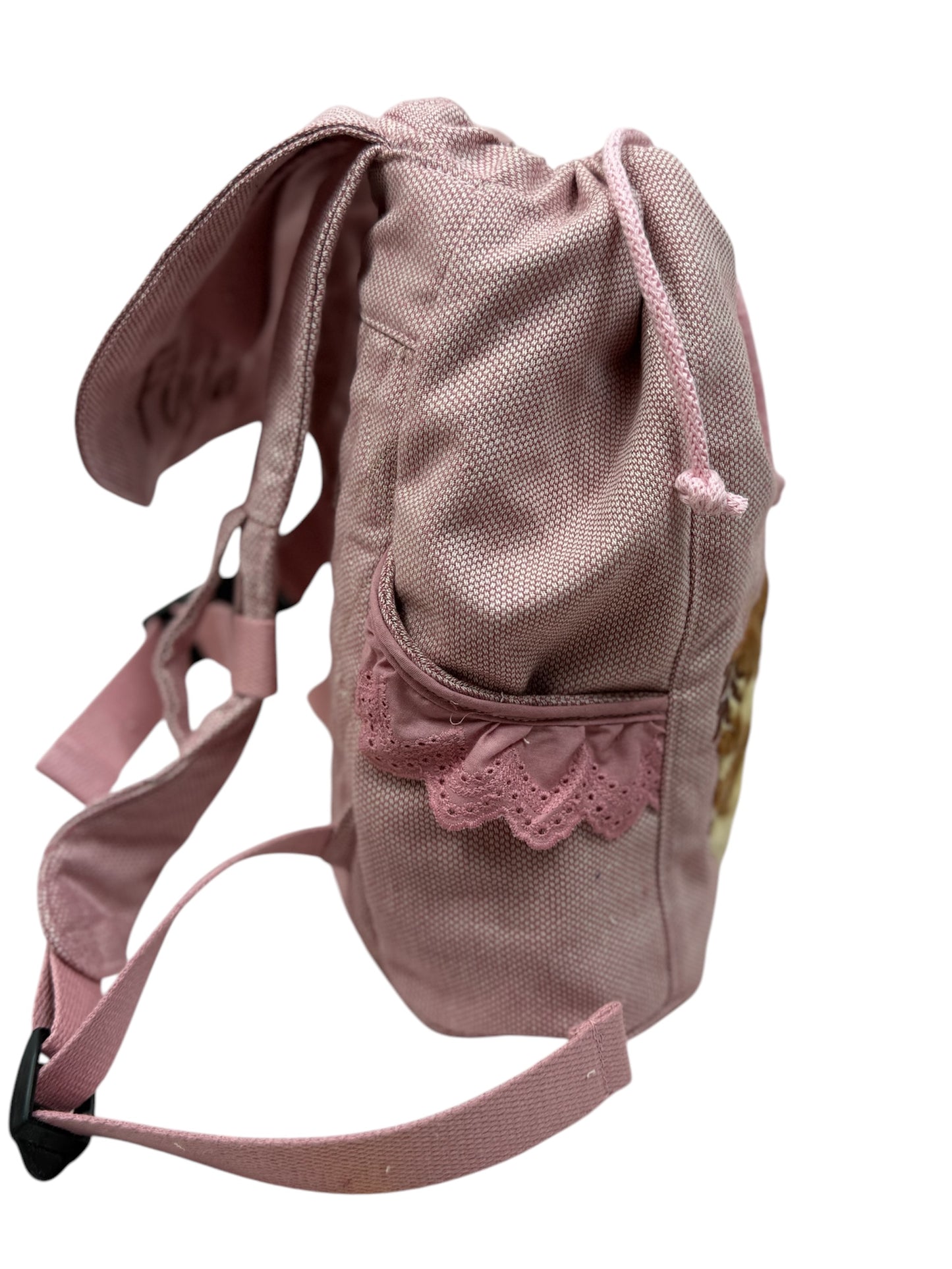 Seitenansicht: Canvas-Rucksack mit Pferde-Motiv seitlich betrachtet