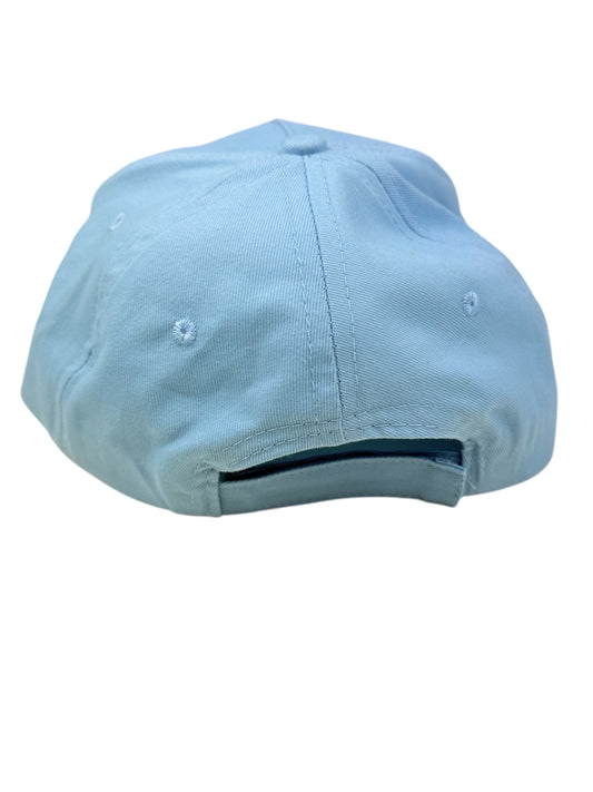 Hellblaue Cap für Kinder ab 3 Jahren mit sommerlichem Motiv und klettverschluss
