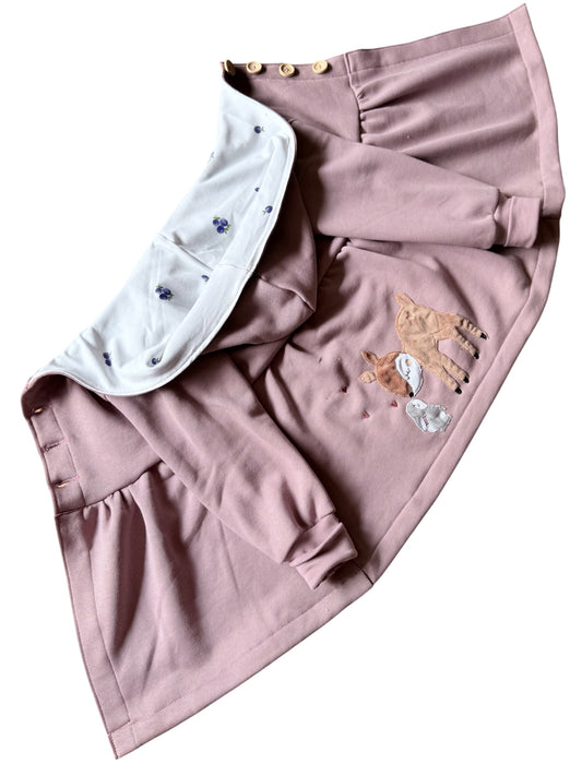 Handmade Kinder Cardigan in Altrosa mit Blaubeeren-Futter