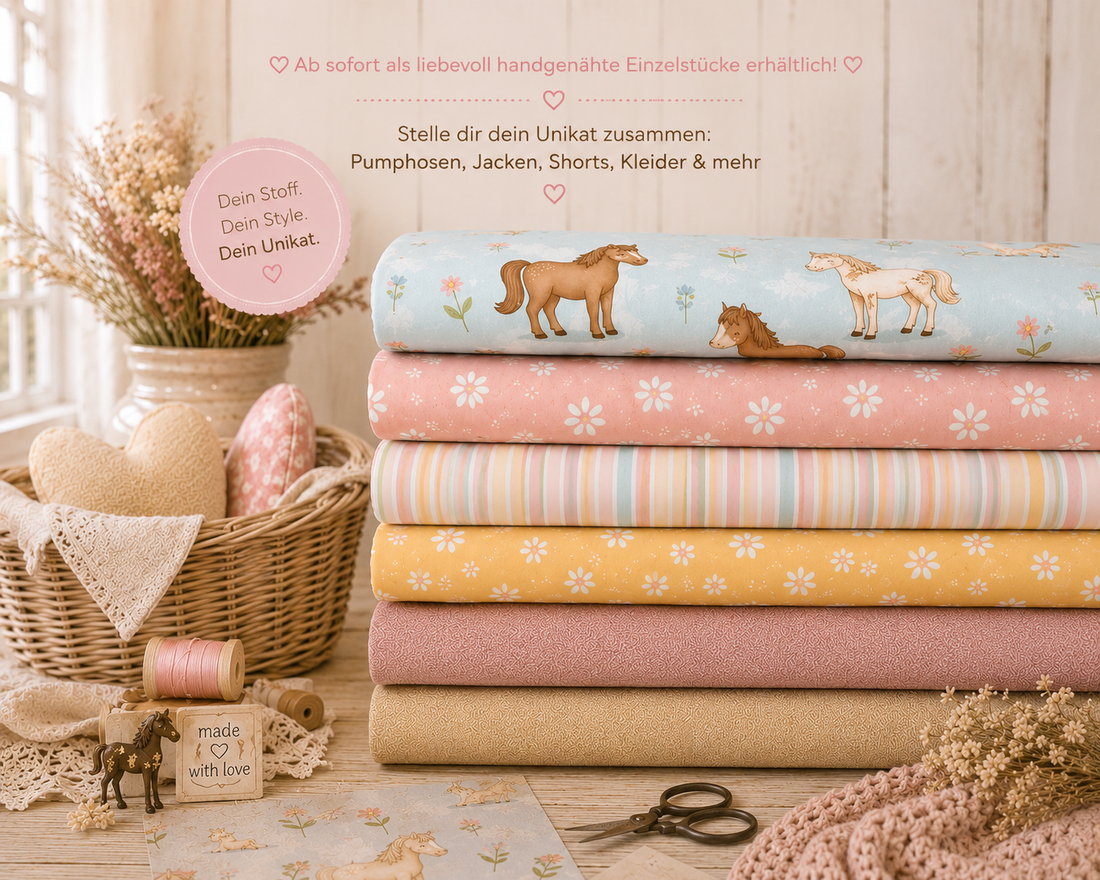 Sommerponys und Lieblingsstreifen – Handmade Kinderkleidung mit Pferden | Neue Stoffkollektion