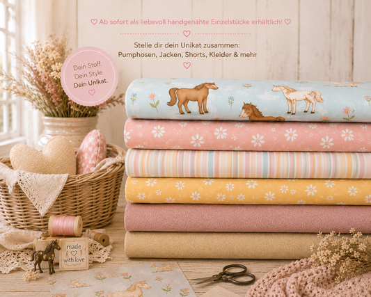 Sommerponys und Lieblingsstreifen – Handmade Kinderkleidung mit Pferden | Neue Stoffkollektion