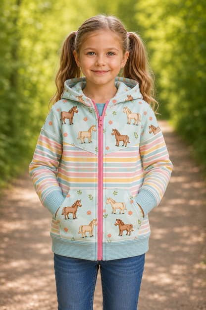 Handmade Kinderjacke mit Ponymotiv | Sommersweat | Größe 80-128