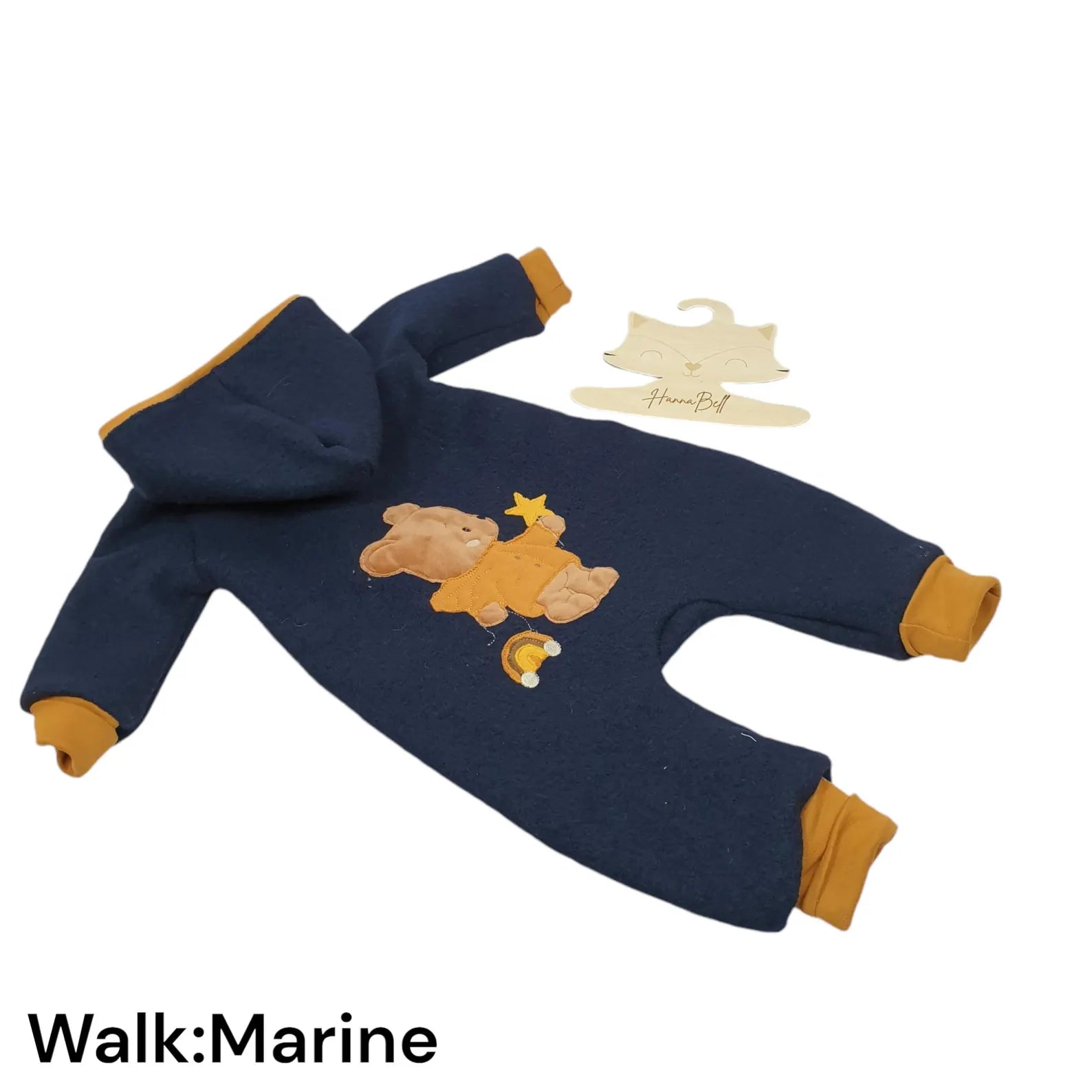 Walkoverall in Marine mit Regenbogenbär für Babys