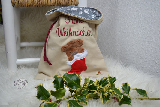 Stoffbeutel Weihnachten mit Namen, handgefertigt und nachhaltig