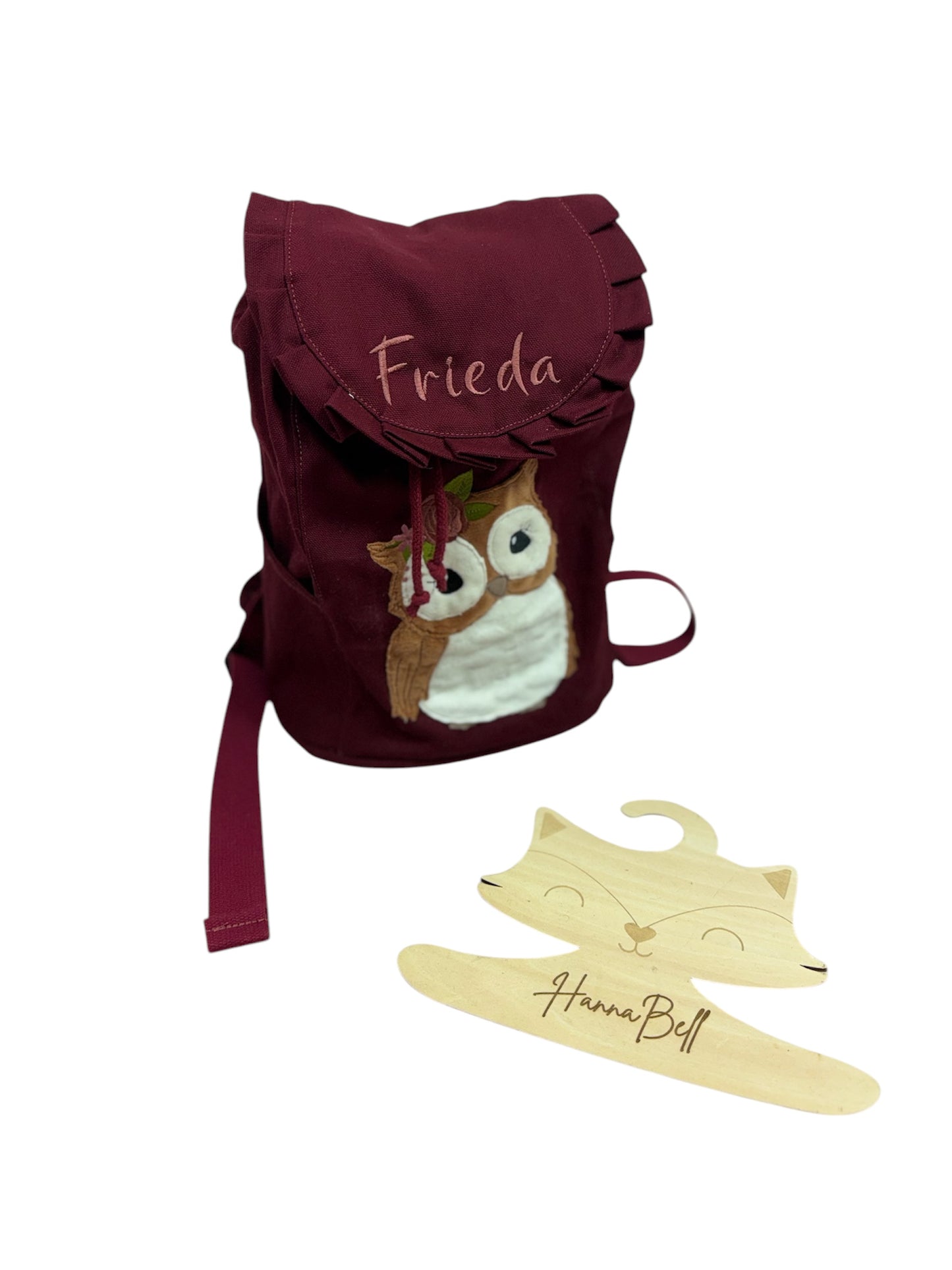 Kindergartenrucksack Bordeaux mit Boho-Eule – Personalisiert mit Wunschname