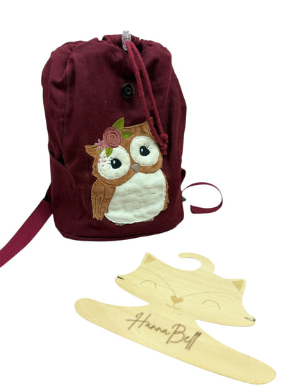 Kindergartenrucksack Bordeaux mit Boho-Eule – Personalisiert mit Wunschname