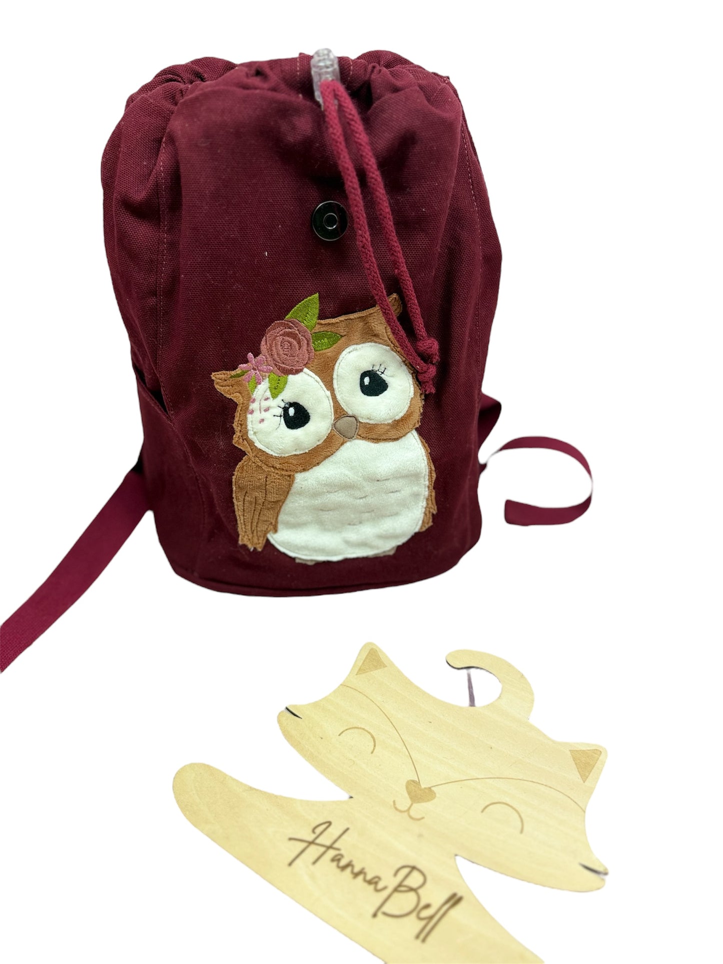 Kindergartenrucksack Bordeaux mit Boho-Eule – Personalisiert mit Wunschname